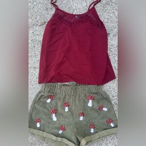 SHEIN Mushroom Embroidered Corduroy Shorts Outfit